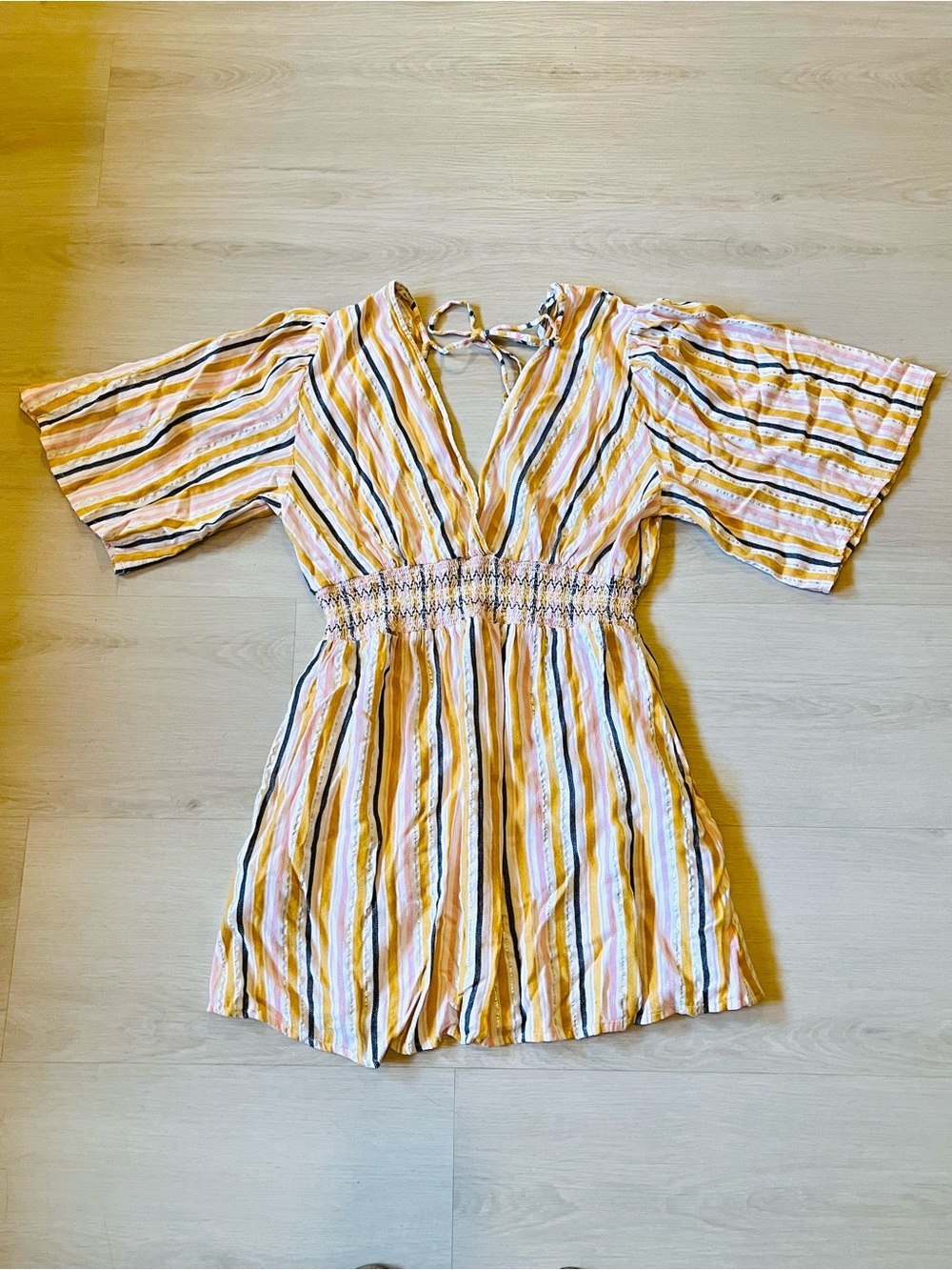 Blue Island Women's Multicolor Striped Smocked Waist Swim Coverup Dress Size L